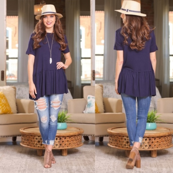 Navy Ruffle Hem Tunic - Picture 2 of 3